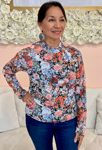 Fiona Floral Mesh Long Sleeve Top