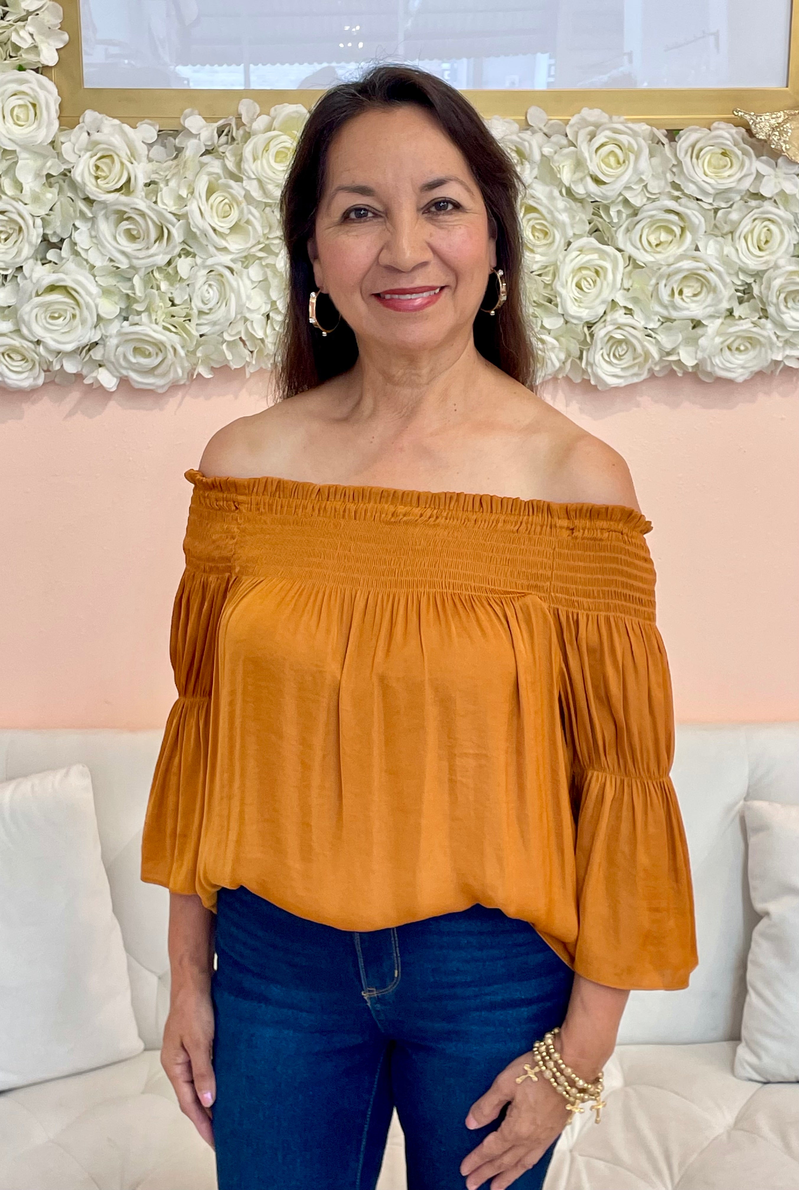 Ophelia Off The Shoulder Blouse - Burnt Orange