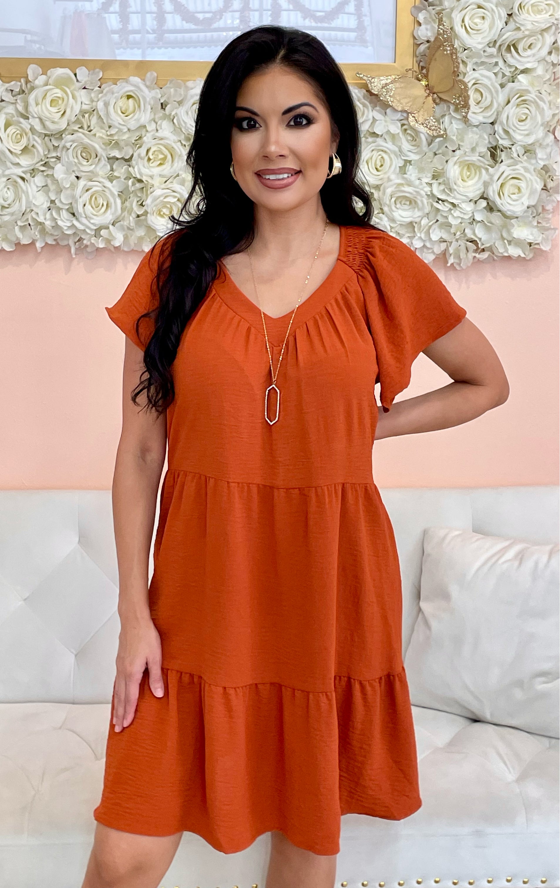 Francesca Flowy Dress - Burnt Orange