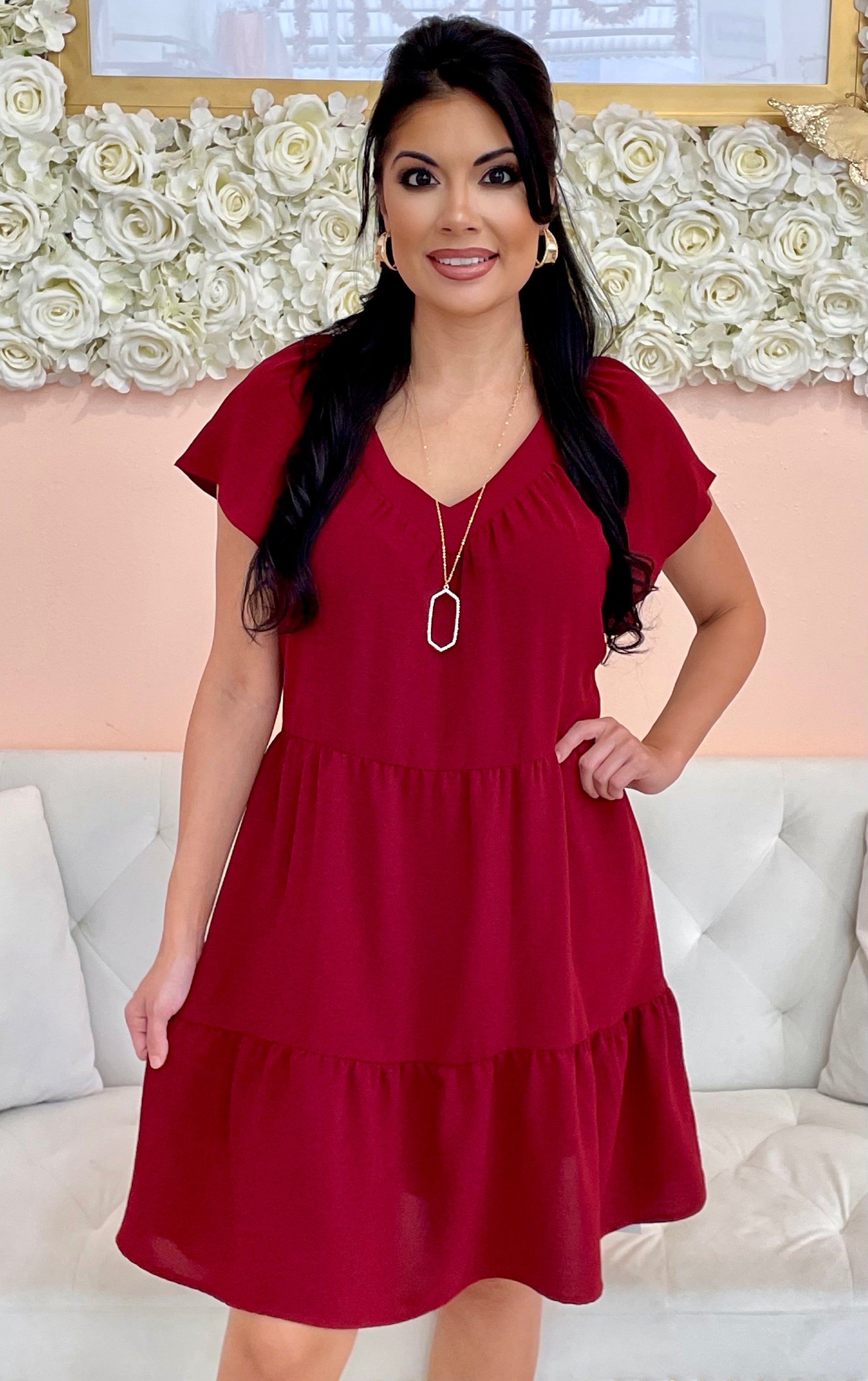 Francesca Flowy Dress - Burgundy