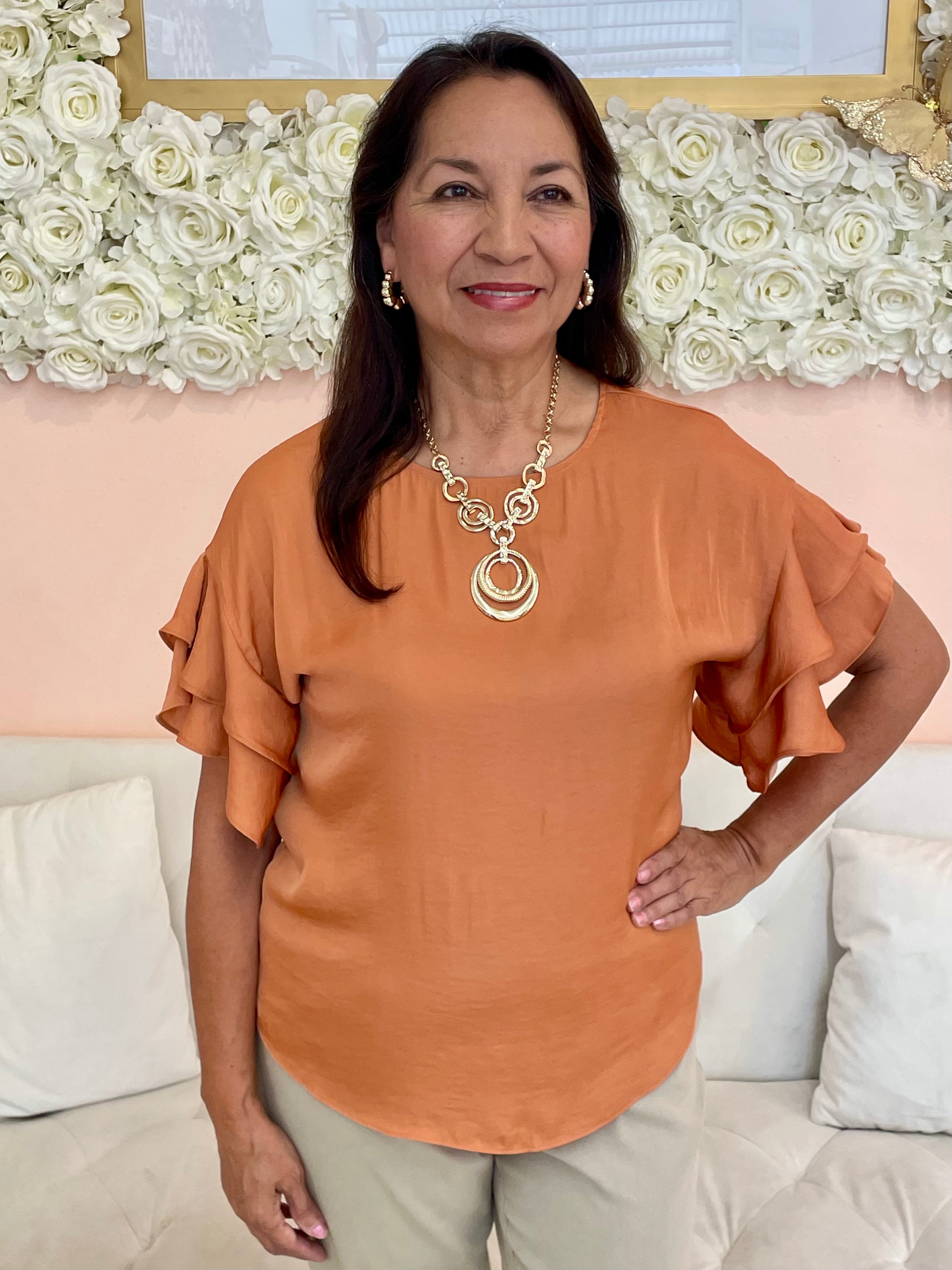 Brittney Burnt Orange Ruffle Blouse
